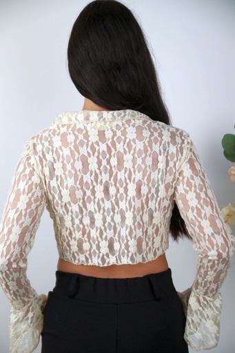 [201582] Blouse Novalie lace bow tie trumpet sleeve