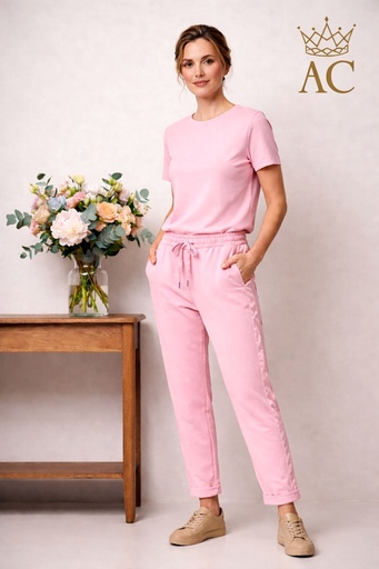 [201584] Pantalon de jogging Ouiame nm95 satin côté gallon taille stretch avec ruban cavalier et jambe étroite