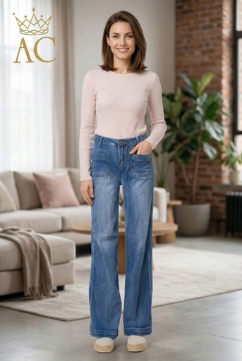 [201585] Jeans pantalon Ofelia nm76 2 poches hautes jambe droite taille adaptable