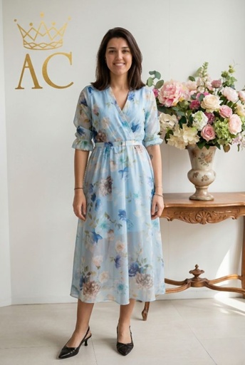 [201591] dress Nomé nm85 floral print waist tie lined