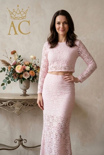 [201595] Set Norman nm45 blouse with skirt lace lined