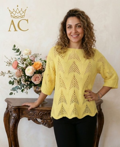 [201600] Sweater Najim nm80 ajour-stitch batwing sleeve round neckline