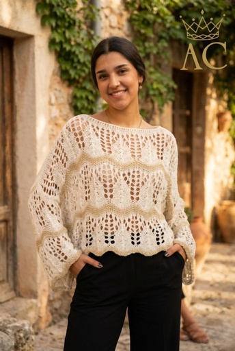 [201602] Pull Neveah nm80 ajour stitch lurex yarn round neckline