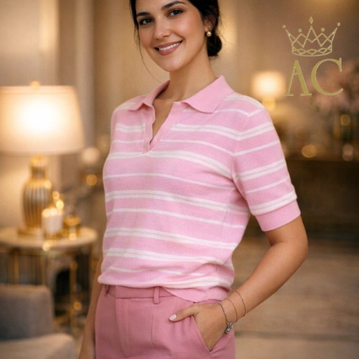 [201607] T-shirt Nanette nm100 v-hals polokraag horizontale strepen
