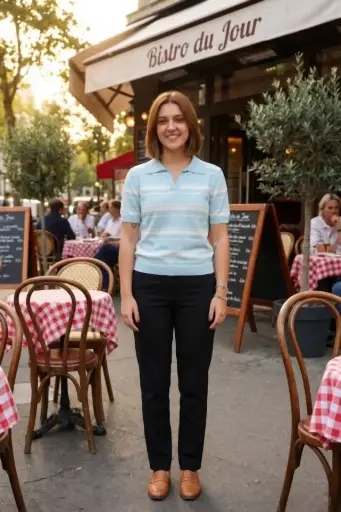 [201607] T-shirt Nanette nm100 v-hals polokraag horizontale strepen