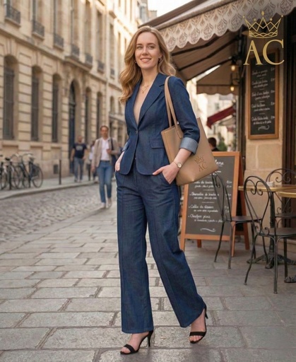 Broek Omniya nm65 denim kapnaad wijde pijp eco leer gevlochten riem