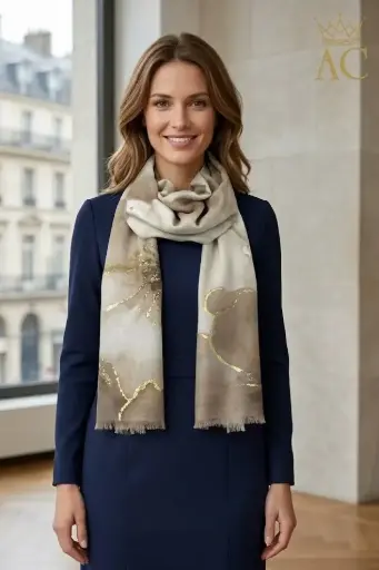 [201645] Scarf Rosemary with watercolor flower and gold details nm100