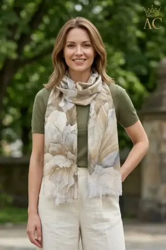 [201647] Foulard Rose avec fleur bordée d'or nm100