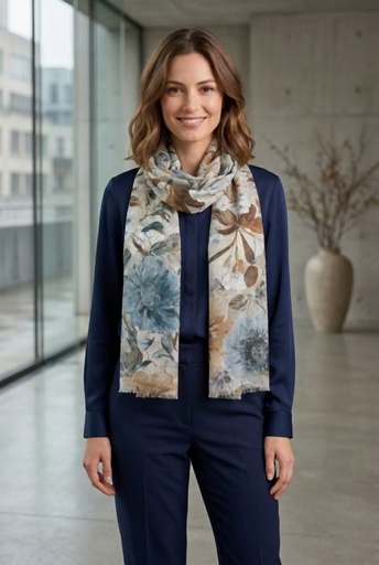 [201671] Nowa nm100 foulard fleurs bordure dorée