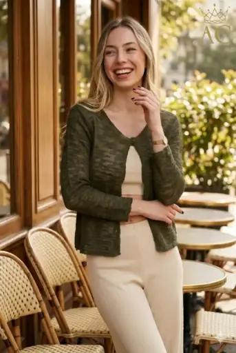 [201704] Cardigan Quido ajour col rond avec fermeture à bouton unique sur le dessus