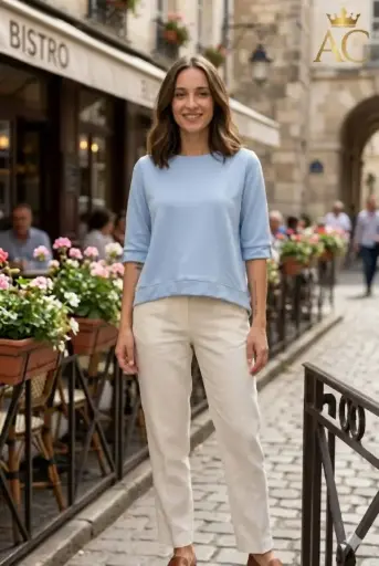 [201708] T-shirt Quillan 3/4 sleeve wrap detail round neckline