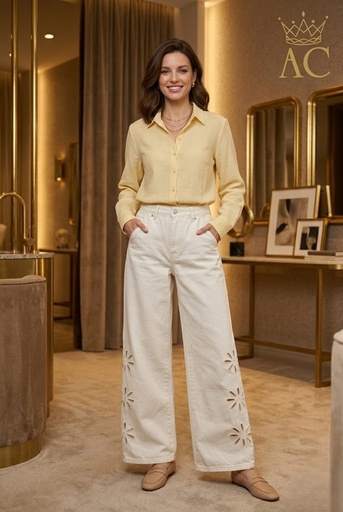 [201709] Pantalon Olliver nm100 ajour floral brodé jambe large