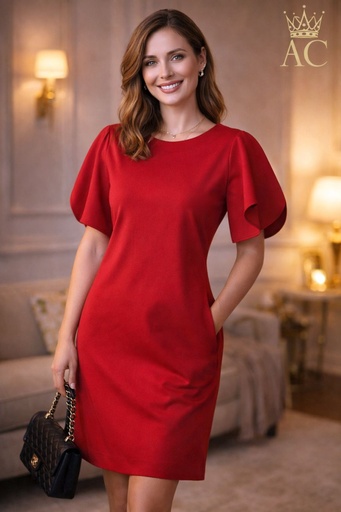 [201716] Robe Qwinty large manches fendues arrondies encolure ronde au-dessus du genou