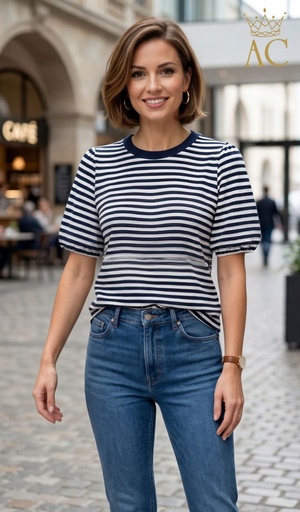 [201721] T-shirt Sebastian nm95 cotton balloon sleeve round neck striped