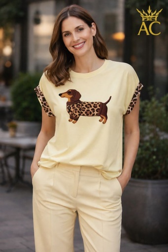 [201729] T-shirt Neala nm65 dachshund panther print cuff