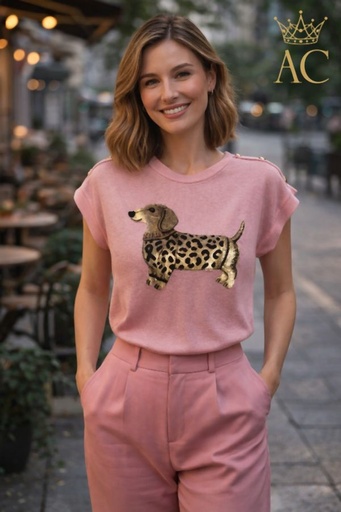 [201730] Tricot T-shirt Noer nm92 gold-plated buttons dachshund