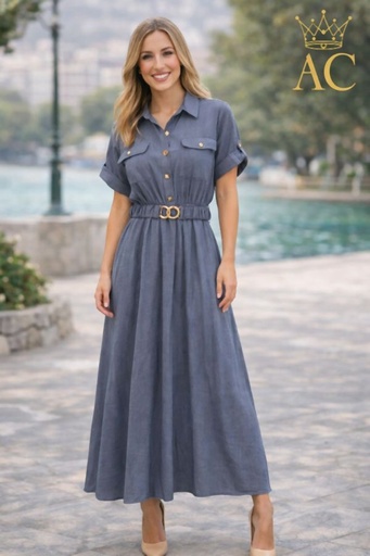 [201735] Long dress Nell nm65 waist tie sea star buttons