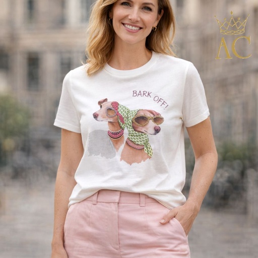 [201738] Sweater greyhounds with rhinestone sunglasses and text Bark off nm100