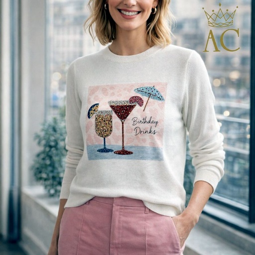 [201742] Trui Olaya Birthday drinks cocktailglazen met paraplu en strass