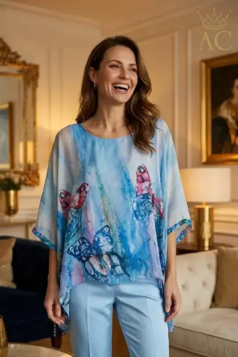 [201762] Tunique en soie avec tie dye et papillons nm98