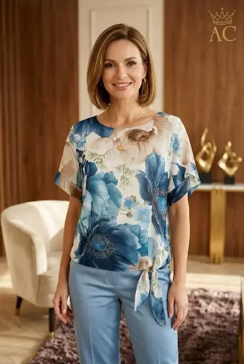 [201764] Blouse Rien with floral print and bow at waist nm48