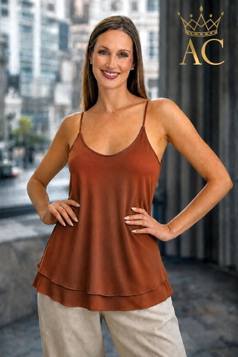 [201820] Top Obaid crepe double-layered top with adjustable spaghetti straps in A-line