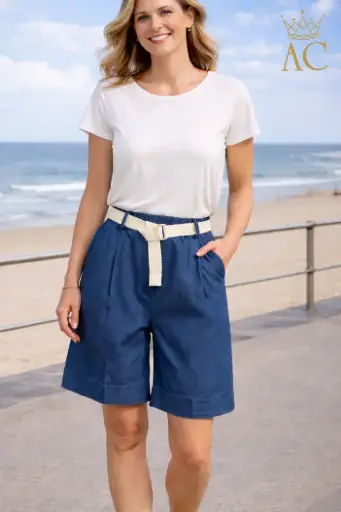 [201831] Short Shane nm65 boyfriend fit jeanslook met ecoleren gevlochten riem insteekzakken 