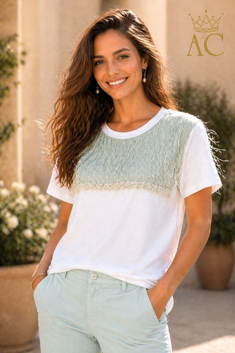 [201856] T-shirt Omolara nm95 chest piece with long hair and lurex