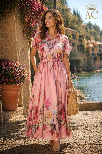 [201883] Ophra nm85 floral crossed V-neck 3/4 sleeve