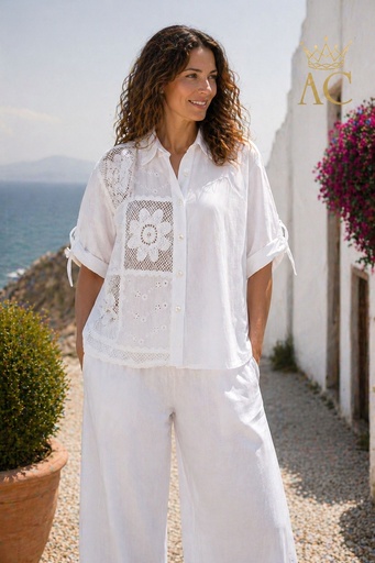 [201951] Blouse Obadja nm100 patch gebloemde netstof ajour geborduurd 