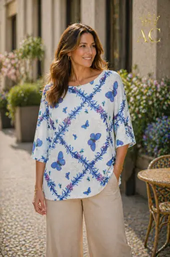 [201980] Chemise en tricot Steijn nm50 branches diagonales en forme de diamant avec papillons et abeilles manches chauve-souris