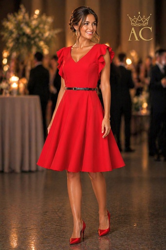 [202005] Dress On-Zion crepe V-neck and flounce sleeve bell skirt