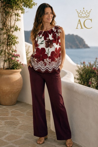 [202069] Orfeas nm100 floral blouse off-shoulder hem chart