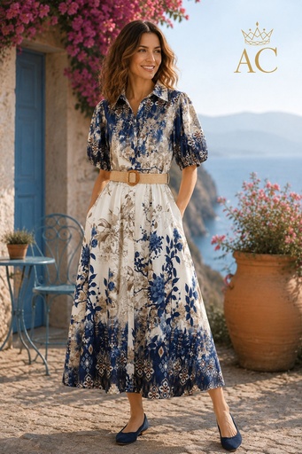 [202079] Robe longue Oubay nm100 feral flower bottom puff sleeve