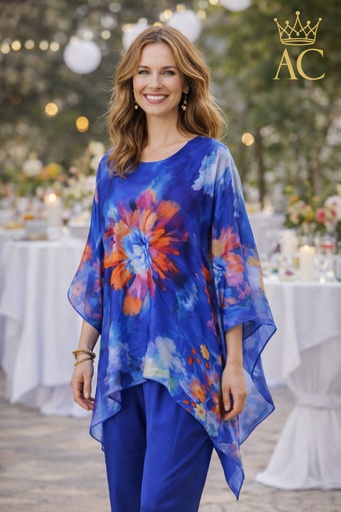 [202091] Tunic Steyn nm98 silk tie die blurred floral with pointed hem and bottom top