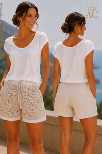 [202105] Short sportif Stefano nm65 Pailettes en maille à motif floral Taille élastique Dos en tissu doux