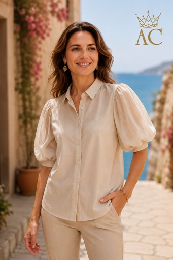 [202132] Blouse Qi tencel manches courtes bouffantes