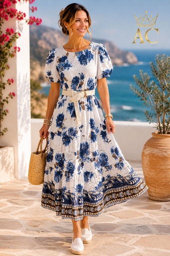 [202170] Robe longue d'été Oonah nm100 fleur et cachemire ajour brodé coton encolure ouverte 2 pièges jupe cloche
