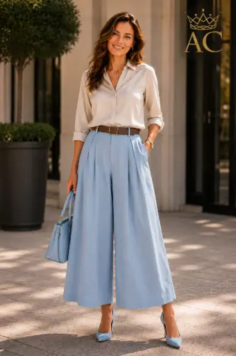 [202185] Pantalon culotte large Eté nm100 coton bande plissée ceinture en cuir écologique taille élastique