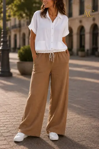 [202219] Silvano nm100 linen pants with side pockets, drawstring, and wide legs