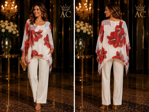 [202242] Tunique Parisa nm99 col rond XL motifs lys ourlet en pointe