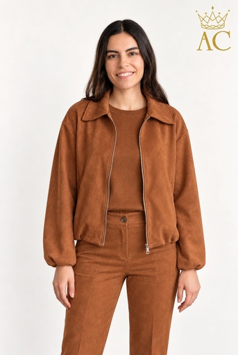 [202308] Teunis Jacket, eco-suede, puffed hem, zipper closure 