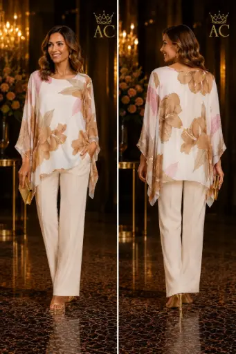 [202363] Prisha Tunic nm99 Round Neck XL Lilies Pointed Hem