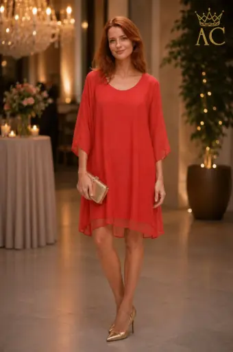 [202369] Robe en soie Pippi, 100 % soie, coupe ample, col rond en pointe, doublée