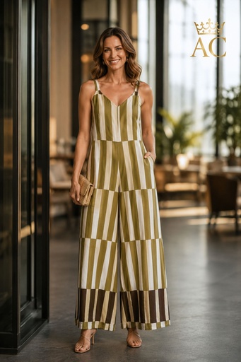 [202383] Jumpsuit Pleuntje nm100 brede strepen 5 trappen open rug medium bretel