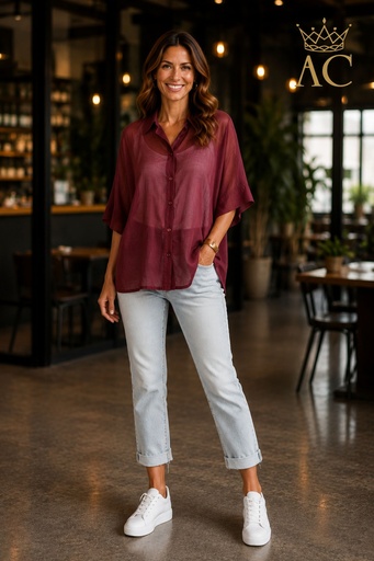 [202392] Blouse Pieta nm85 à manches kimono, col blouse, fermeture à boutons nacrés