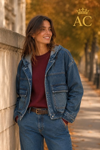 [202431] Denim jacket Valentino nm86  kap opgestikte borstzakken metalen knopen zoom rijglint kort