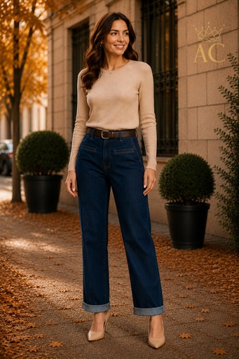 [202440] Pantalon en denim Tyresse nm98, poches latérales horizontales à rabat, coupe « mom's fit »
