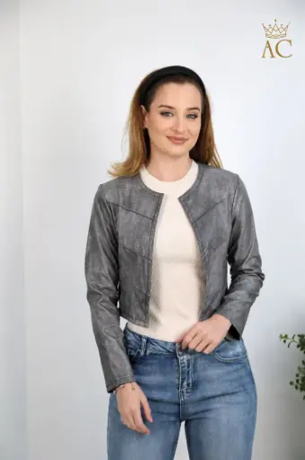 [202474] Philiene Eco-Leather Jacket with Denim Print