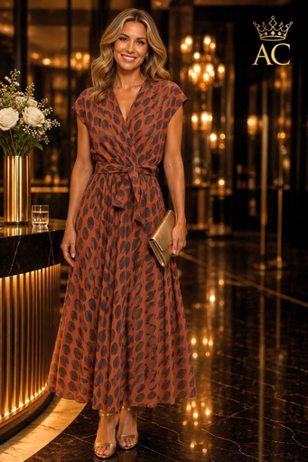 [202490] Robe longue en coton Pasquale nm98, décolleté croisé, nœud ovale, coupe évasée en A